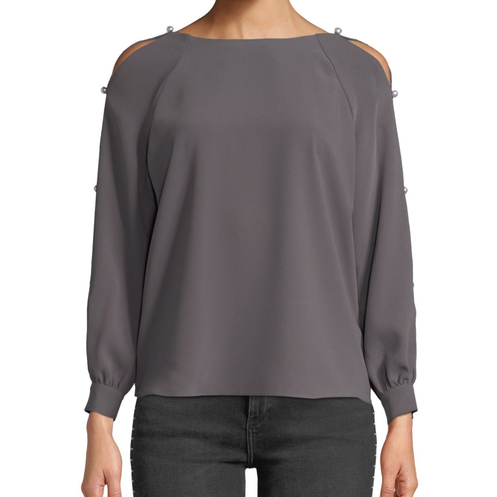 Amanda Uprichard Genesse Pearl Cold-Shoulder Long-Sleeve Top